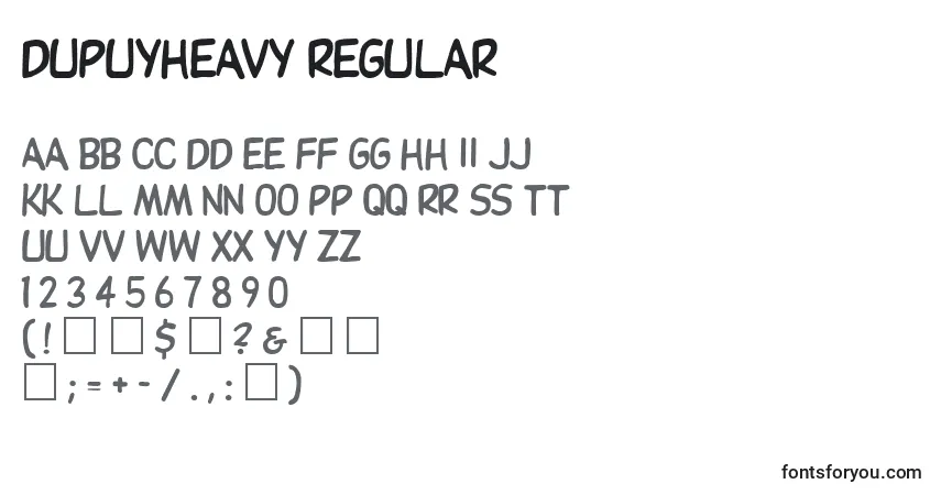 Czcionka Dupuyheavy Regular – alfabet, cyfry, specjalne znaki