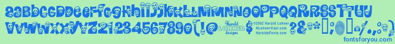 Calaveras-Schriftart – Blaue Schriften auf grünem Hintergrund