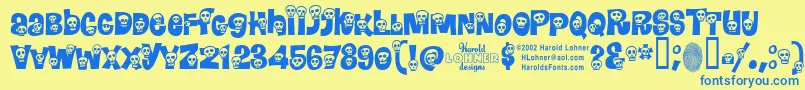 Calaveras-Schriftart – Blaue Schriften auf gelbem Hintergrund