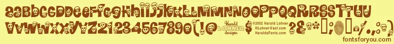 フォントCalaveras – 茶色の文字が黄色の背景にあります。