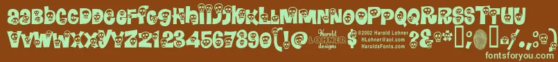 フォントCalaveras – 緑色の文字が茶色の背景にあります。