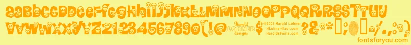 フォントCalaveras – オレンジの文字が黄色の背景にあります。