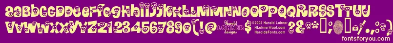 Calaveras-Schriftart – Gelbe Schriften auf violettem Hintergrund