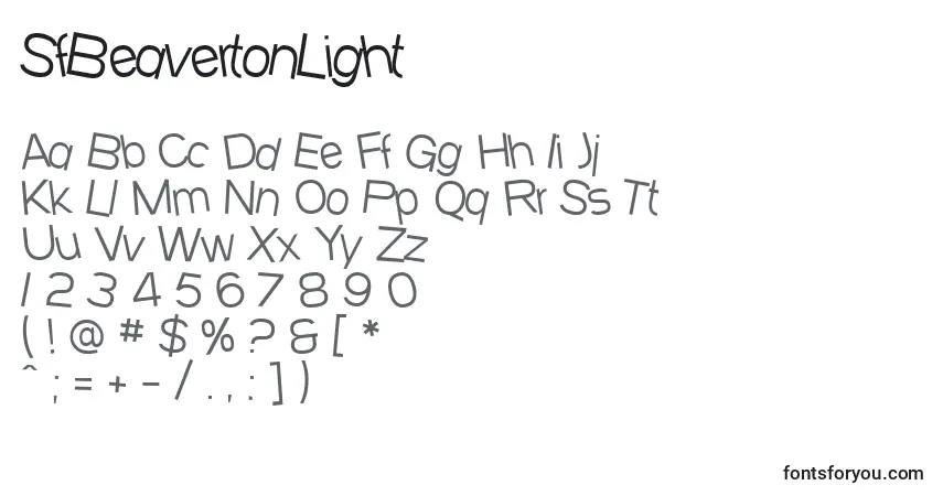 Czcionka SfBeavertonLight – alfabet, cyfry, specjalne znaki