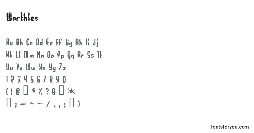 Czcionka Worthles – alfabet, cyfry, specjalne znaki