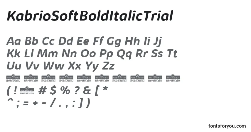 Czcionka KabrioSoftBoldItalicTrial – alfabet, cyfry, specjalne znaki