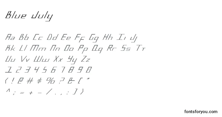 Шрифт Blue July – алфавит, цифры, специальные символы