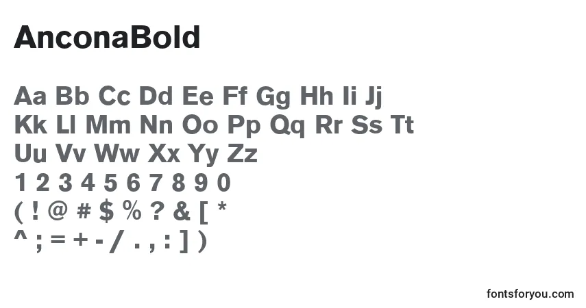 Шрифт AnconaBold – алфавит, цифры, специальные символы