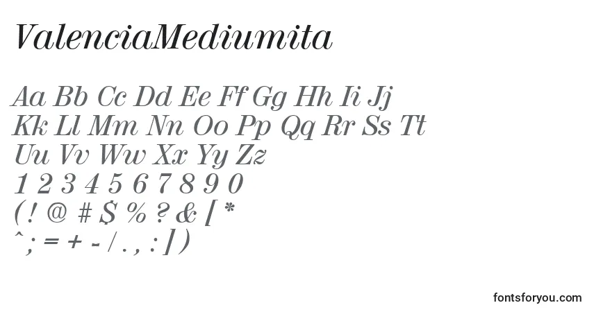 Шрифт ValenciaMediumita – алфавит, цифры, специальные символы