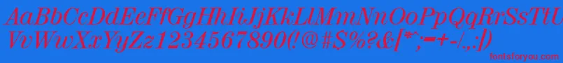 ValenciaMediumita Font – Red Fonts on Blue Background