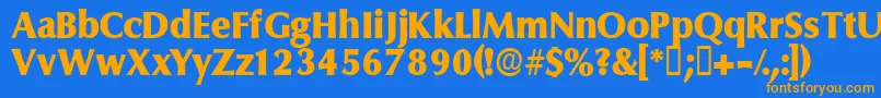 フォントFerruledisplayssk – オレンジ色の文字が青い背景にあります。
