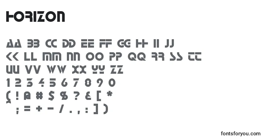 Czcionka Horizon – alfabet, cyfry, specjalne znaki