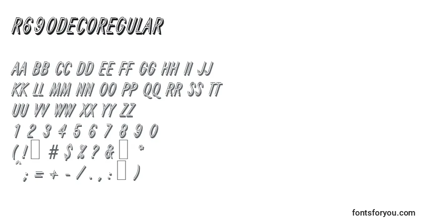 Schriftart R690DecoRegular – Alphabet, Zahlen, spezielle Symbole