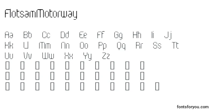 Czcionka FlotsamMotorway – alfabet, cyfry, specjalne znaki