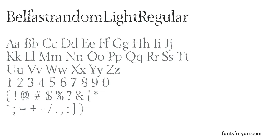 Czcionka BelfastrandomLightRegular – alfabet, cyfry, specjalne znaki