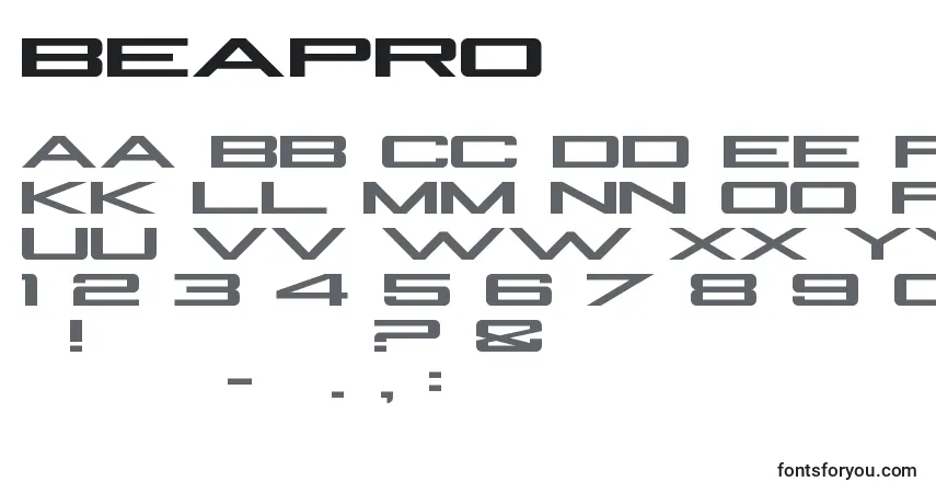 Schriftart BeAPro – Alphabet, Zahlen, spezielle Symbole