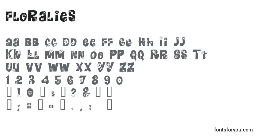 Schriftart Floralies – Alphabet, Zahlen, spezielle Symbole