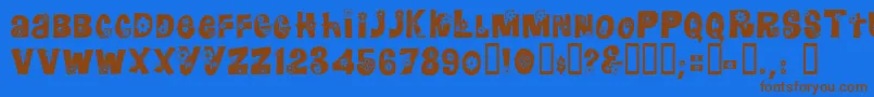 フォントFloralies – 茶色の文字が青い背景にあります。