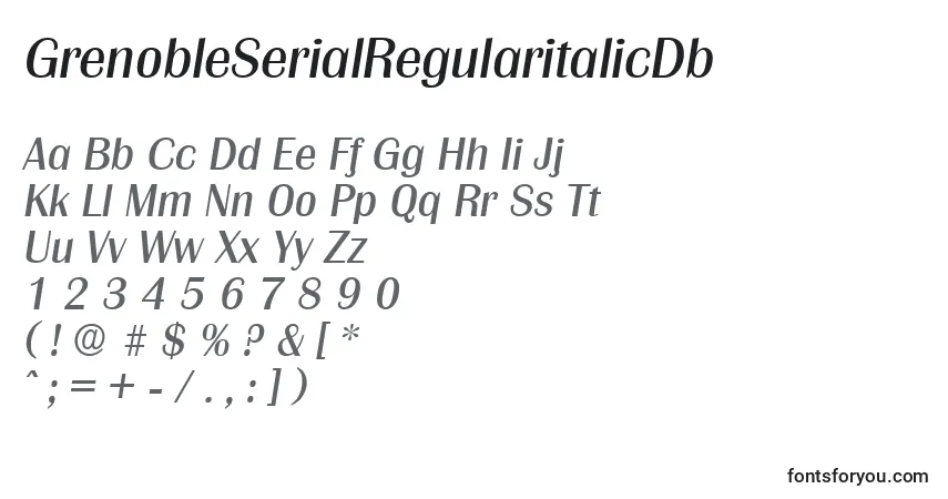 A fonte GrenobleSerialRegularitalicDb – alfabeto, números, caracteres especiais