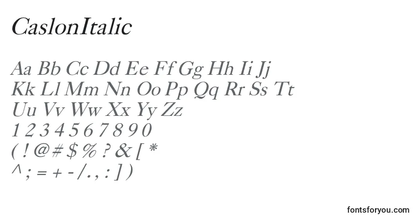 Schriftart CaslonItalic – Alphabet, Zahlen, spezielle Symbole