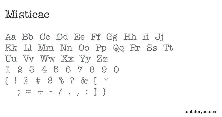 Schriftart Misticac – Alphabet, Zahlen, spezielle Symbole