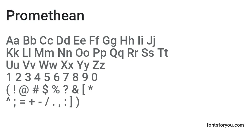Fuente Promethean - alfabeto, números, caracteres especiales