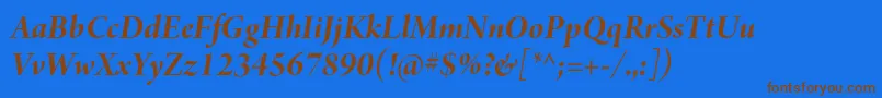 フォントArnoproBolditalicdisplay – 茶色の文字が青い背景にあります。