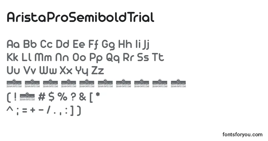 A fonte AristaProSemiboldTrial – alfabeto, números, caracteres especiais