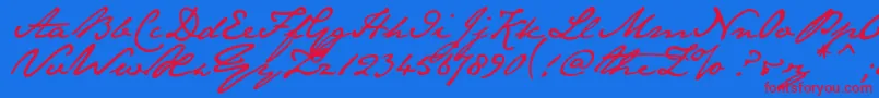 Janeausu Font – Red Fonts on Blue Background