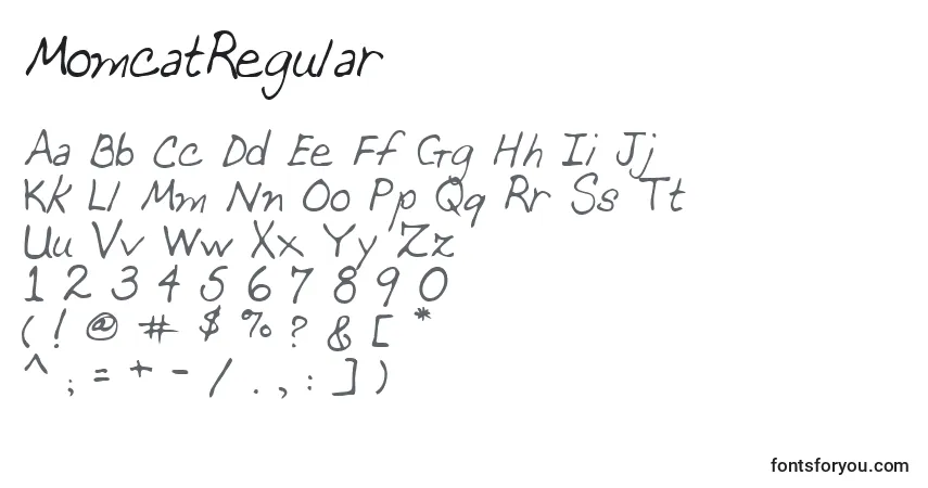 A fonte MomcatRegular – alfabeto, números, caracteres especiais