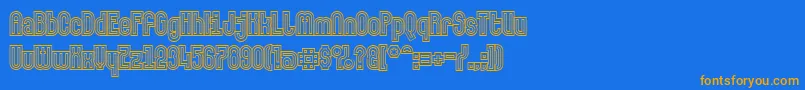 フォントMakushkaquadriga – オレンジ色の文字が青い背景にあります。
