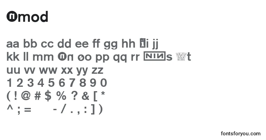 Schriftart NMod – Alphabet, Zahlen, spezielle Symbole