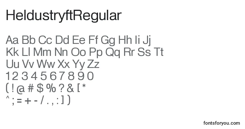A fonte HeldustryftRegular – alfabeto, números, caracteres especiais