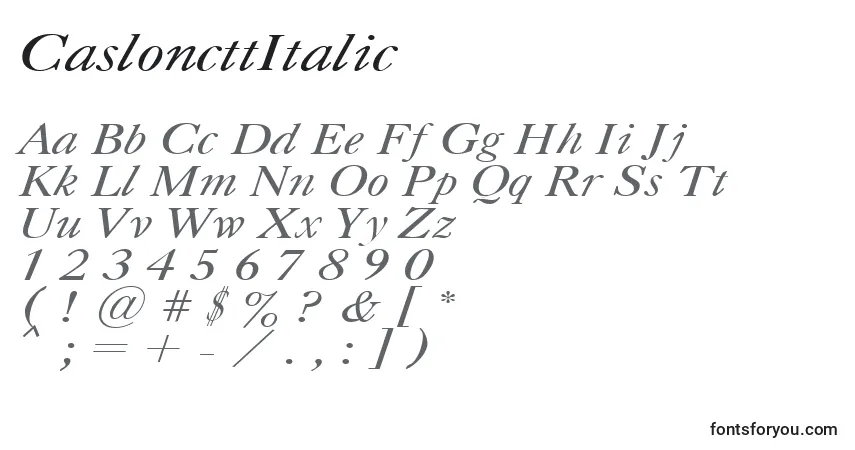 A fonte CasloncttItalic – alfabeto, números, caracteres especiais