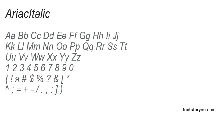 Czcionka AriacItalic – alfabet, cyfry, specjalne znaki