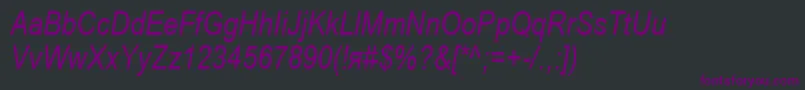 Fonte AriacItalic – fontes roxas em um fundo preto