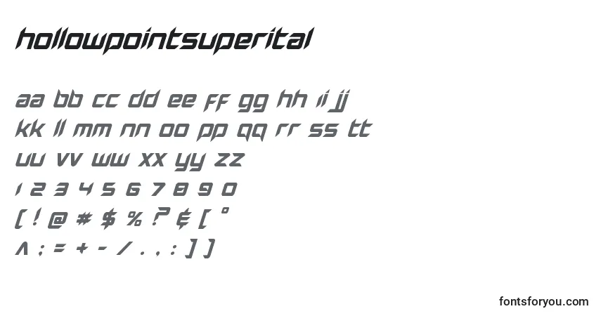Schriftart Hollowpointsuperital – Alphabet, Zahlen, spezielle Symbole