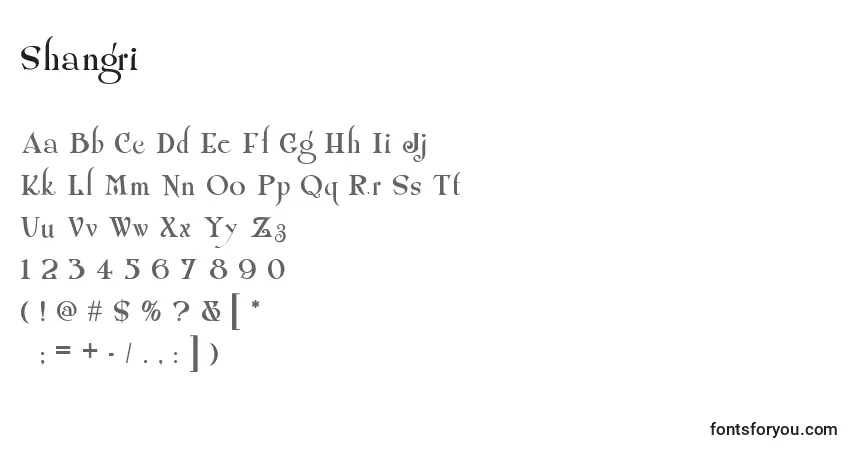 Fuente Shangri - alfabeto, números, caracteres especiales