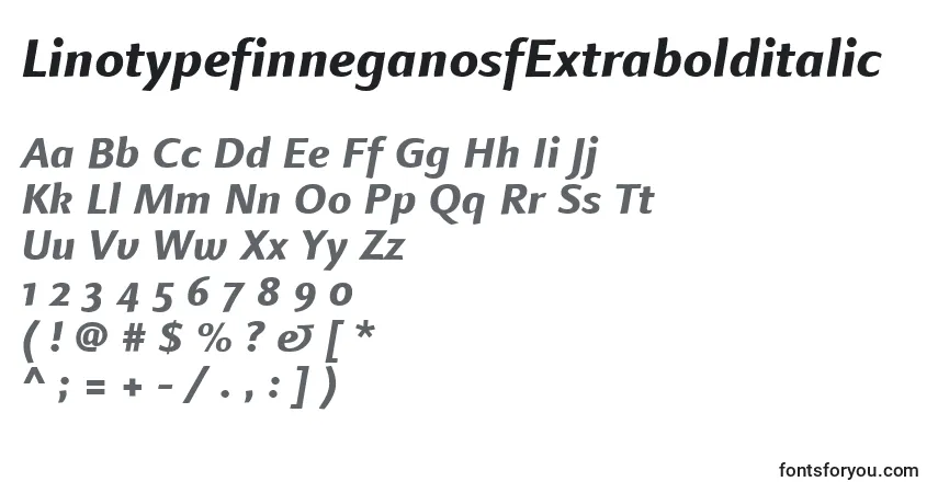 A fonte LinotypefinneganosfExtrabolditalic – alfabeto, números, caracteres especiais