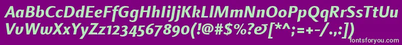 フォントLinotypefinneganosfExtrabolditalic – 紫の背景に緑のフォント