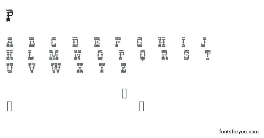 A fonte Ped – alfabeto, números, caracteres especiais