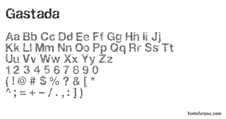 A fonte Gastada – alfabeto, números, caracteres especiais