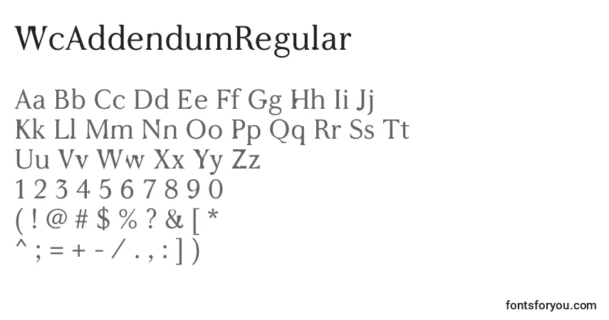 A fonte WcAddendumRegular – alfabeto, números, caracteres especiais