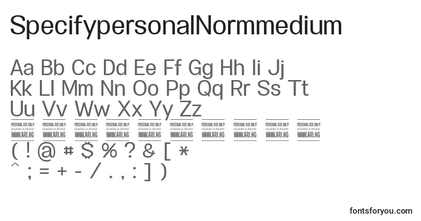 A fonte SpecifypersonalNormmedium – alfabeto, números, caracteres especiais