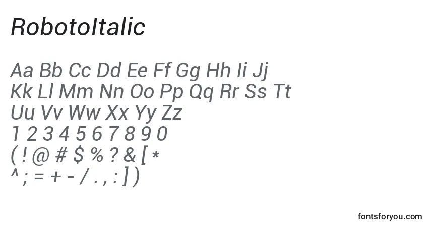 RobotoItalic-fontti – aakkoset, numerot, erikoismerkit