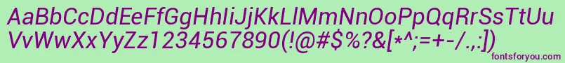 RobotoItalic Font – Purple Fonts on Green Background