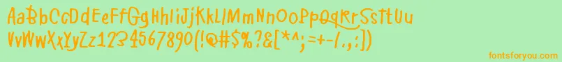 フォントPikkuJulmuri – オレンジの文字が緑の背景にあります。