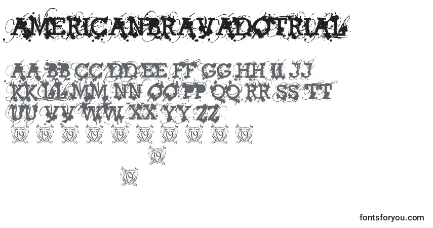 Шрифт AmericanBravadoTrial – алфавит, цифры, специальные символы