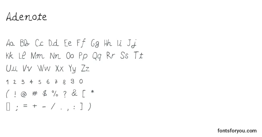 Fuente Adenote - alfabeto, números, caracteres especiales