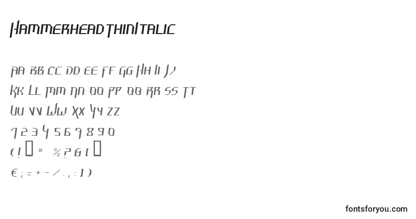 Шрифт HammerheadThinItalic – алфавит, цифры, специальные символы